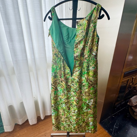 Vintage 60s Vibrant Green Swirl Midi Dress - Picture 5 of 5